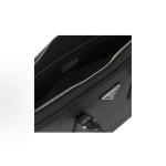 PRADA Saffiano enamel metal triangular logo zipper opening and closing hand shoulder crossbody bag briefcase Men\'s black style